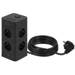 Сетевой фильтр ЭРА TWR-8es-1,5m-4USB-B башня с защитой заземлением с выключателем 8 розеток+4xUSBA+C 1,5м 16А черный | Электротовары