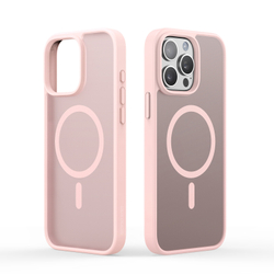Прозрачный матовый чехол с рамками розового цвета (Light Pink) и с MagSafe от Dux Ducis для iPhone 15 Pro Max, серия Yind Series Case