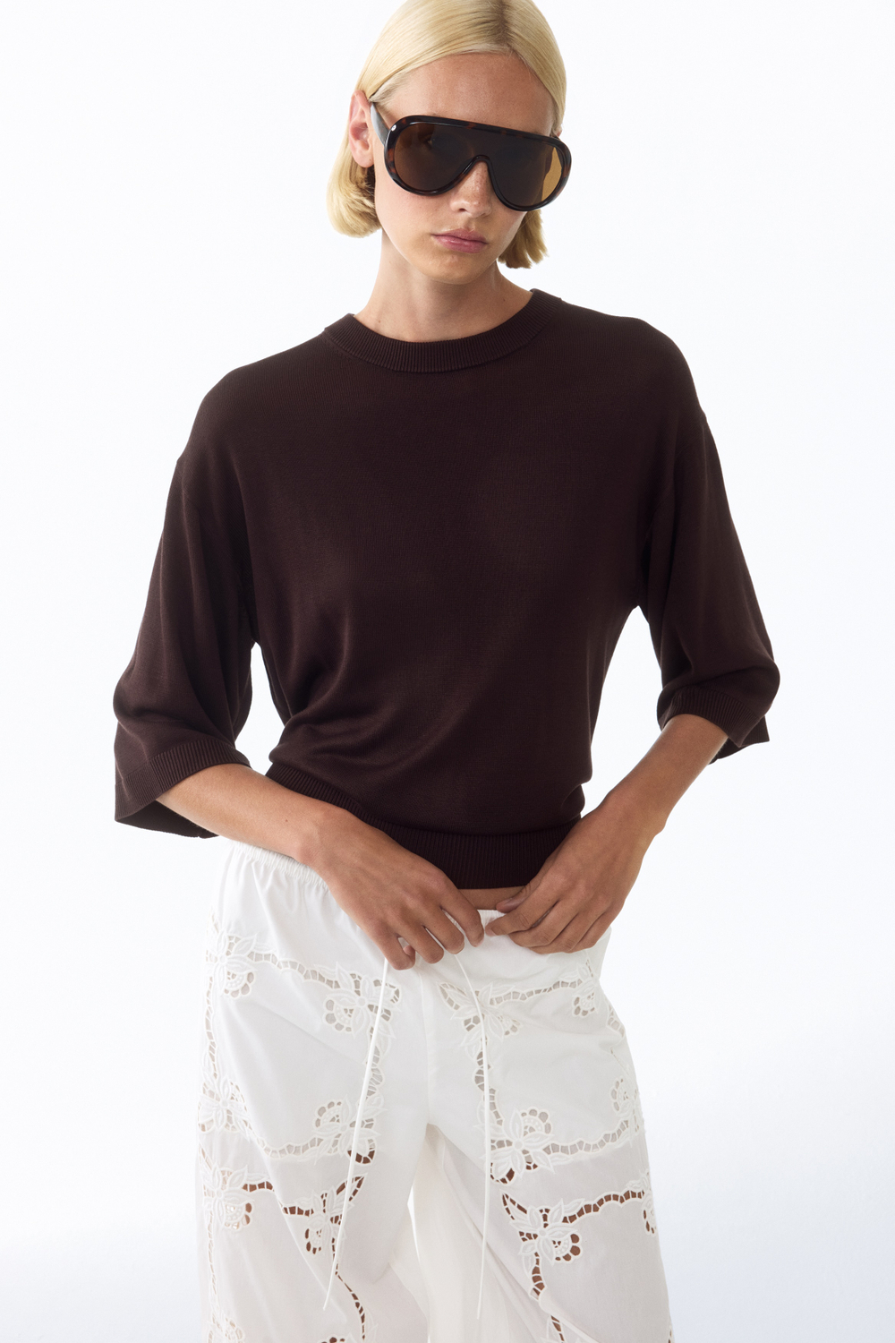 Тонкий трикотажный топ с короткими рукавами - H&M