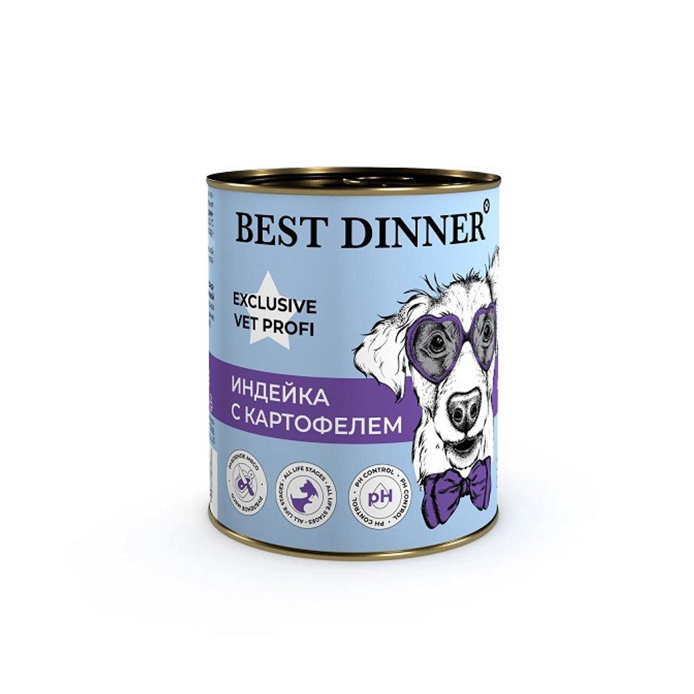 BEST DINNER Urinary Влажный корм для собак и щенков всех пород с индейкой и картофелем 0,34 кг