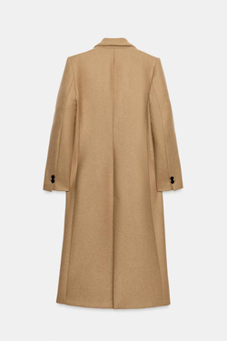 ZARA ДЛИННОЕ ПРИТАЛЕННОЕ ПАЛЬТО ИЗ ШЕРСТИ, РЫЖЕВАТО-КОРИЧНЕВЫЙ