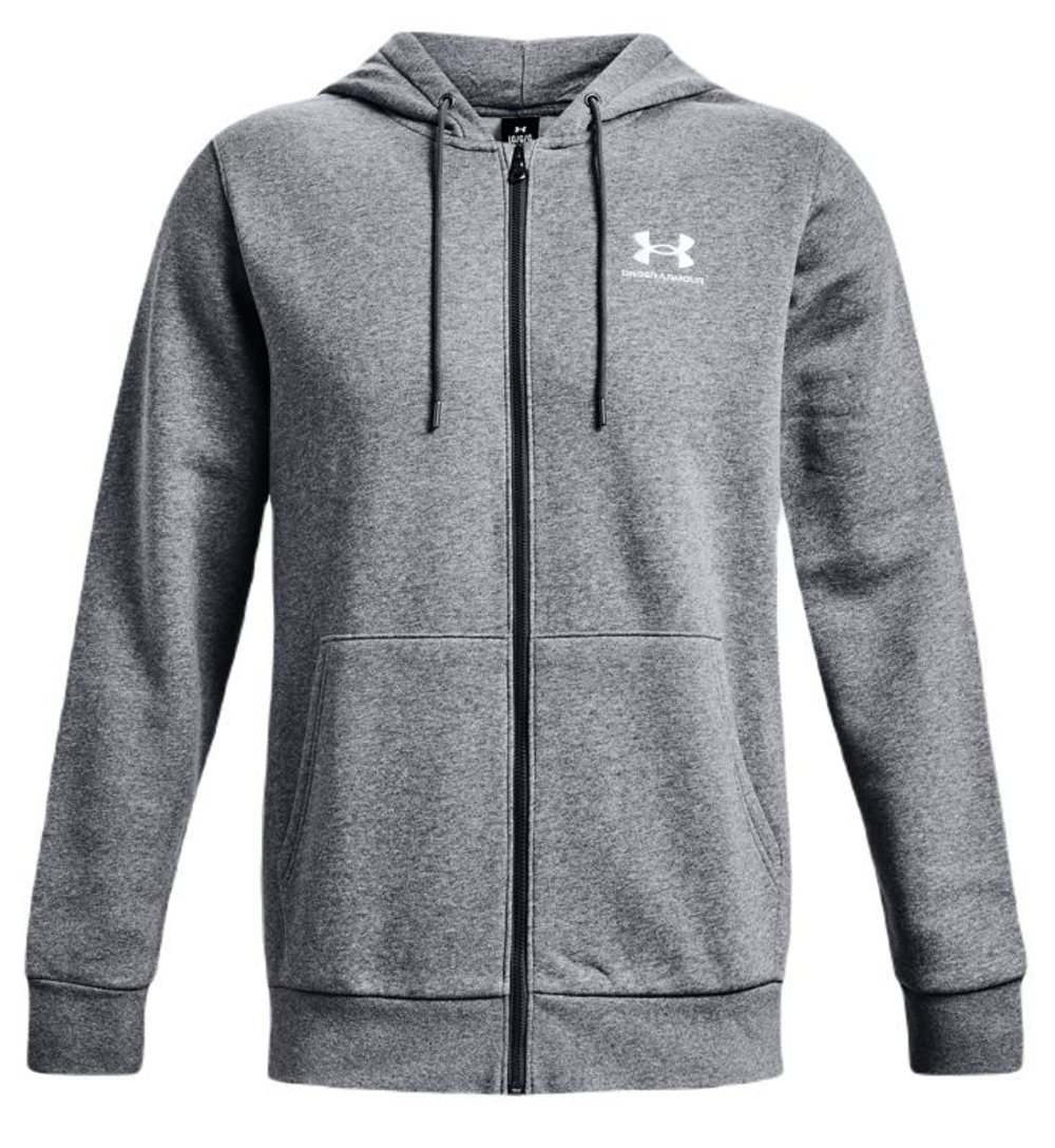 Мужская теннисная кофта Under Armour Men's UA Essential Fleece Full-Zip Hoodie - pitch gray medium heather/white