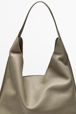 Massimo Dutti Мини-сумка через плечо из кожи наппа, серо-коричневый
