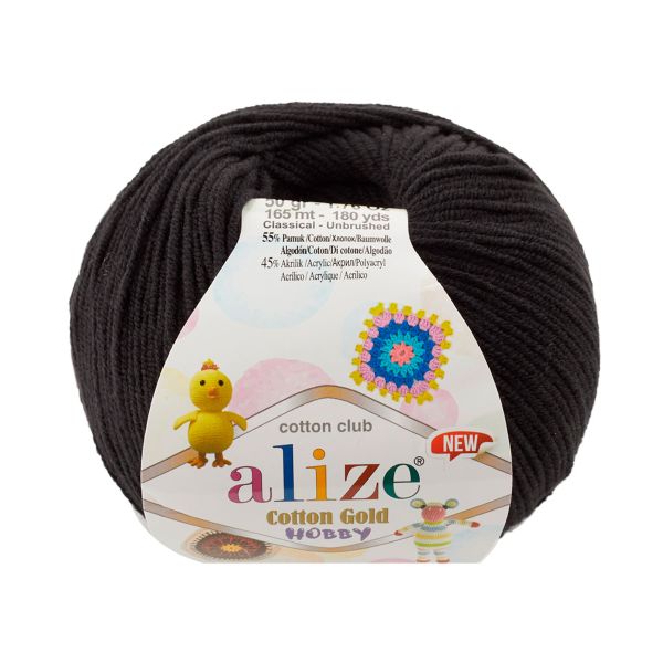 Пряжа Alize (Ализе) Cotton Gold Hobby New / уп.10 мот. по 50 г, 165 м, 60 черный
