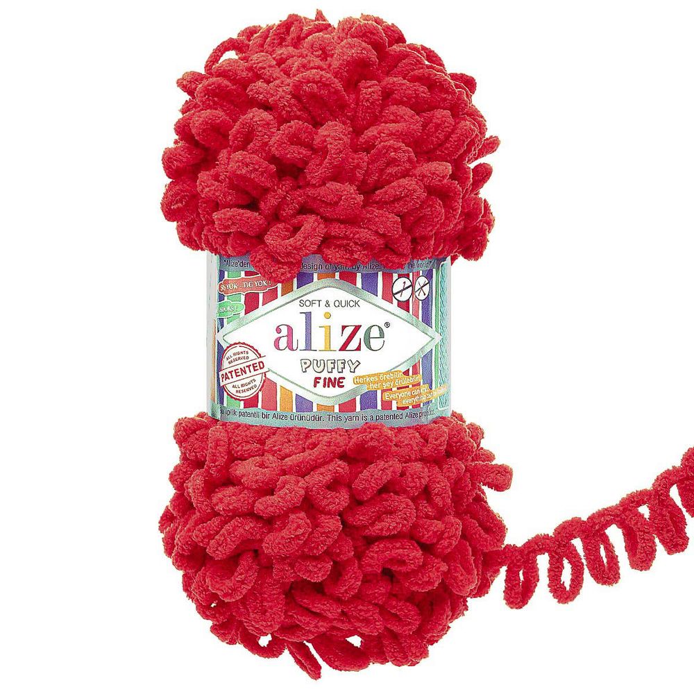 Пряжа Alize (Ализе) Puffy Fine / уп.5 мот. по 100 г, 14м, 056 красный A