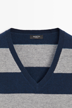 Massimo Dutti Джемпер в полоску из шерсти и кашемира, антрацитово-серый