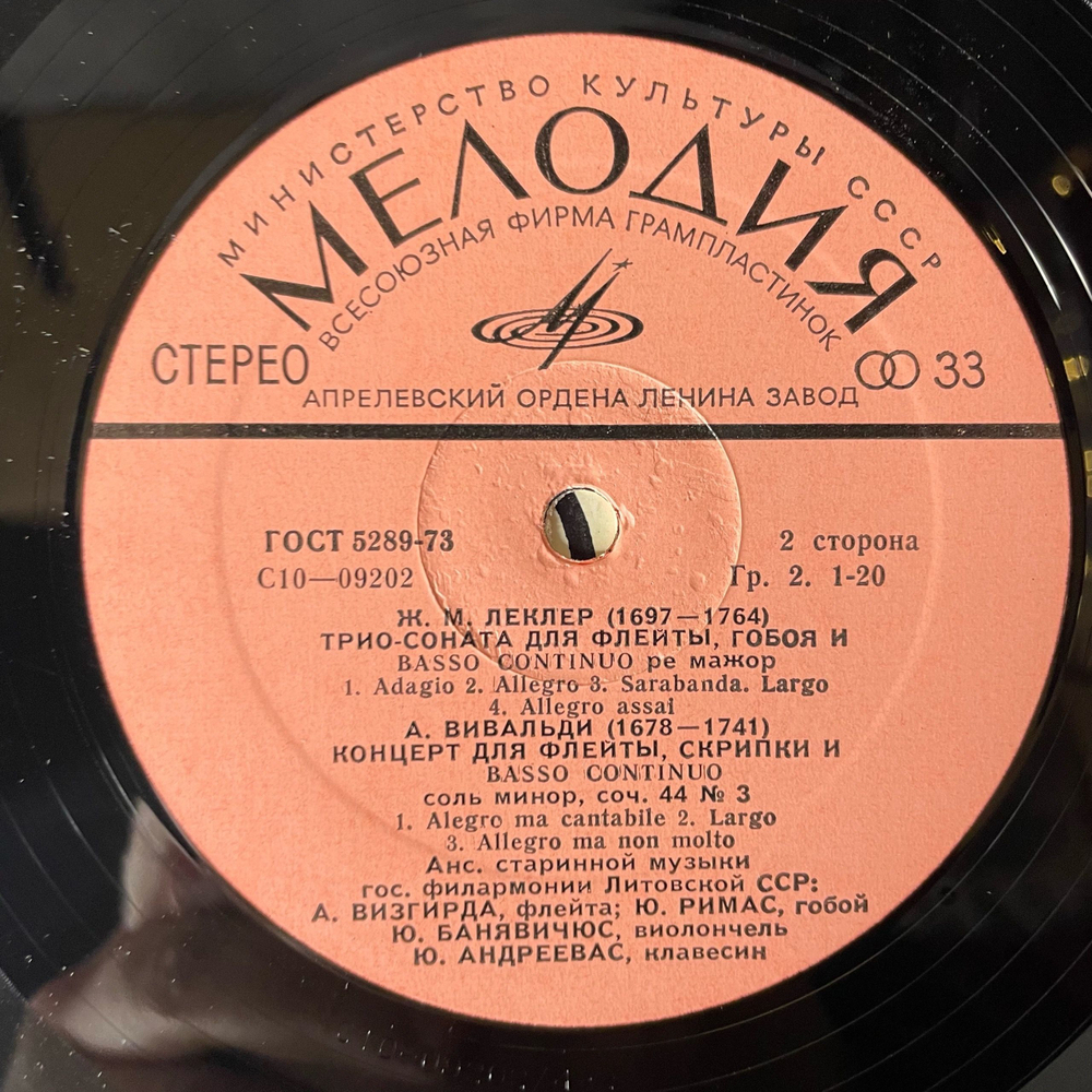 Винтажная виниловая пластинка LP Ансамбль Старинной Музыки Государственной Филармонии Литовской ССР, Струнные Инструменты (СССР 1978)