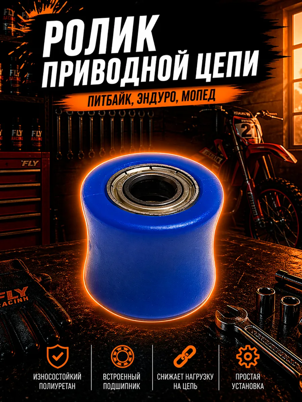 Ролик натяжителя приводной цепи питбайк, эндуро мото