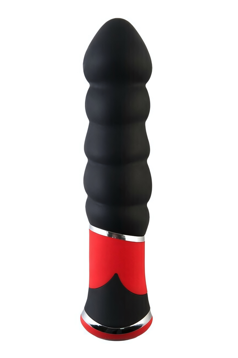 Анальный черный вибратор Black & Red, (10 режимов) (Цвет: черный с белым)