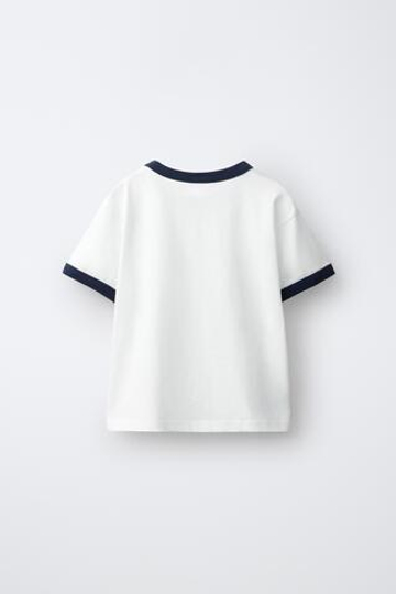 ZARA ФУТБОЛКА С КОНТРАСТНОЙ ОТДЕЛКОЙ, БЕЛЫЙ