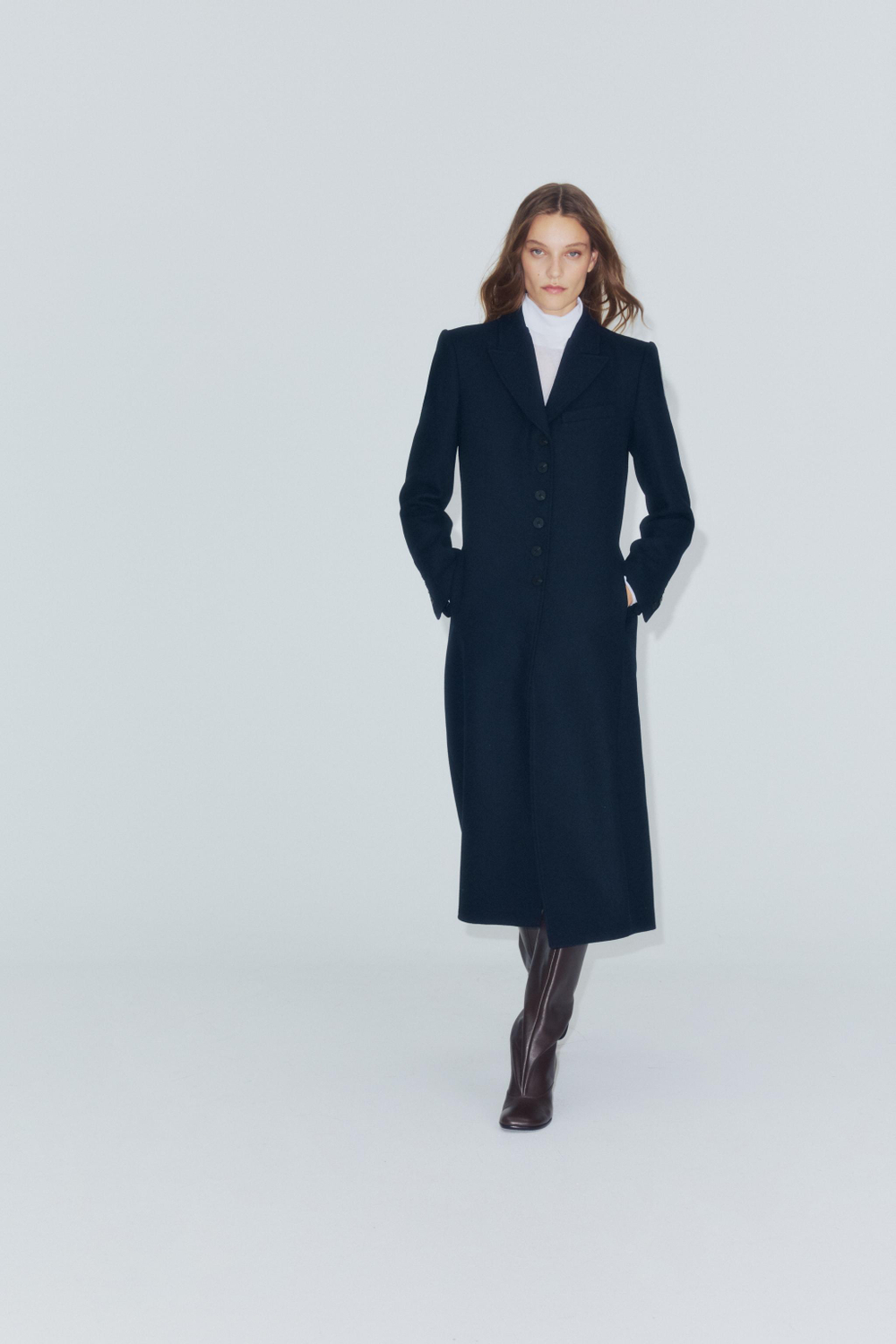 ZARA ДЛИННОЕ ПАЛЬТО ИЗ ШЕРСТИ — ZW COLLECTION, МОРСКОЙ СИНИЙ