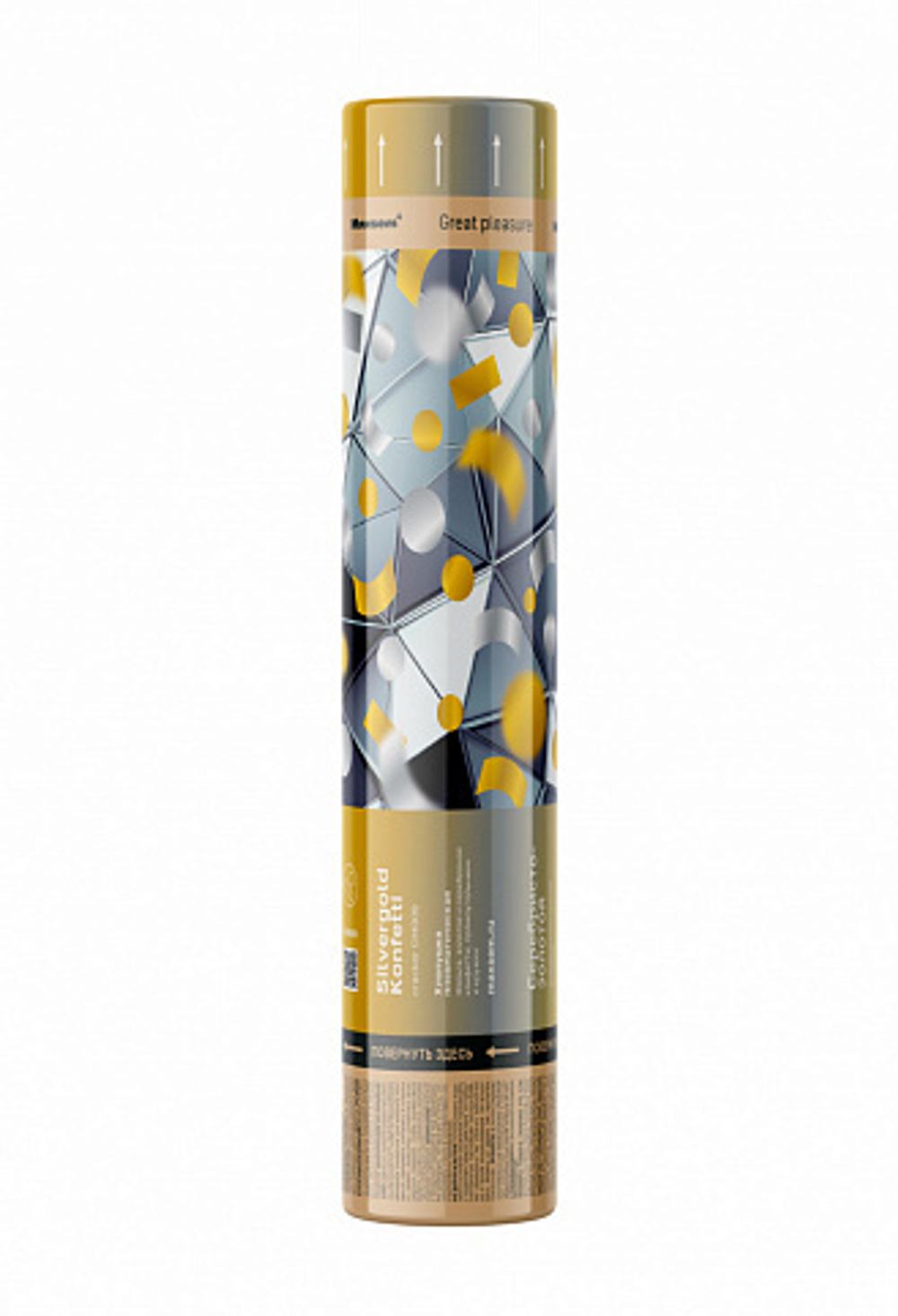 CM009 Пневмохлопушка "Silvergold Konfetti" (прямоугольные и круглые конфетти) (30 см.) (1 штука)