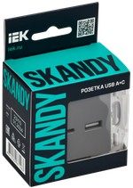 SKANDY Розетка USB A+C 3,1А SK-R14Gr серый IEK