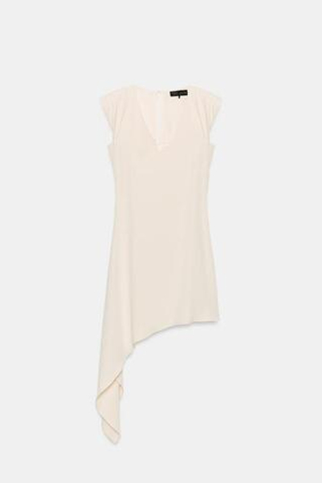 ZARA КОРОТКОЕ АСИММЕТРИЧНОЕ ПЛАТЬЕ С ПОДПЛЕЧНИКАМИ, ЭКРЮ