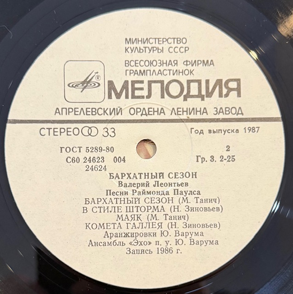 Виниловая пластинка Валерий Леонтьев — Бархатный сезон (Мелодия) LP