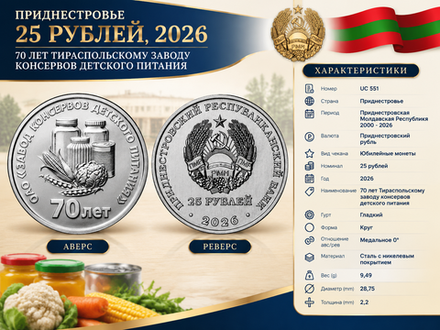 Приднестровье 25 рублей, 2026 Заводу консервов детского питания