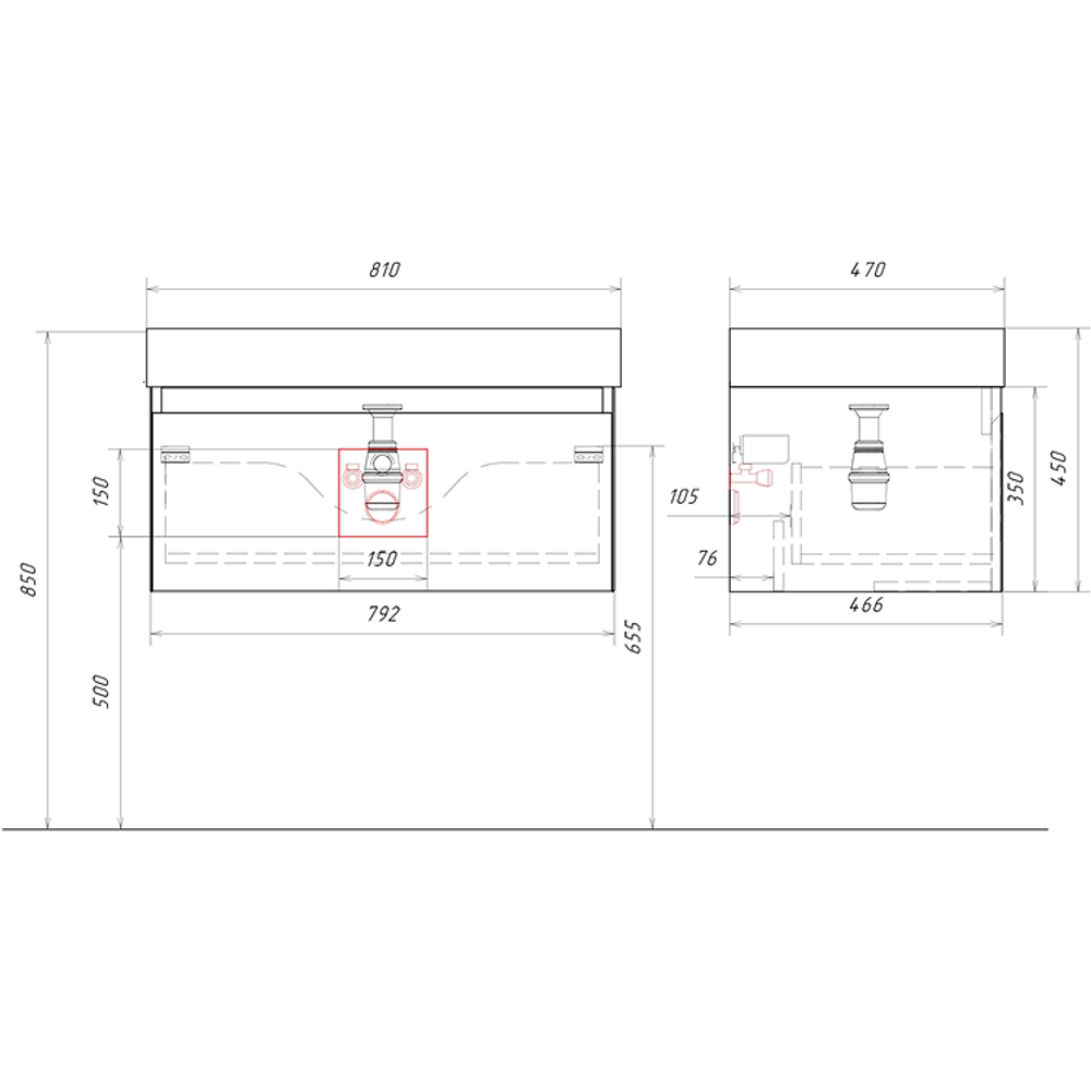 AQ GE01081SH Geometria Тумба под умыв./стол. подвесная, 792х466х350 мм, 1 ящик, Шалфей зеленый