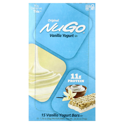 NuGo Nutrition, протеиновые батончики, ванильный йогурт, 15 батончиков по 50 г (1,76 унции)