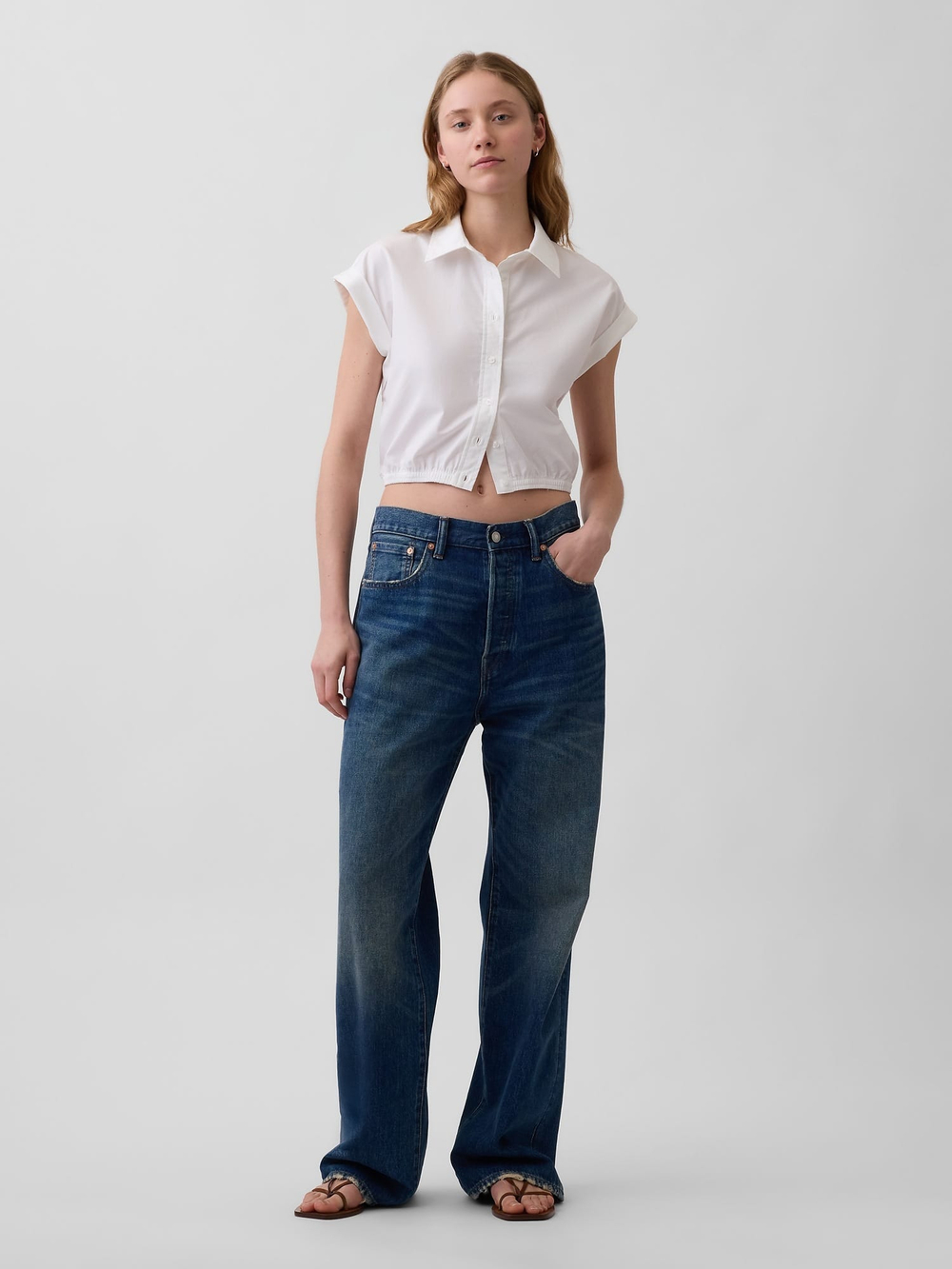 Укороченная блузка из Poplin с короткими рукавами - GAP