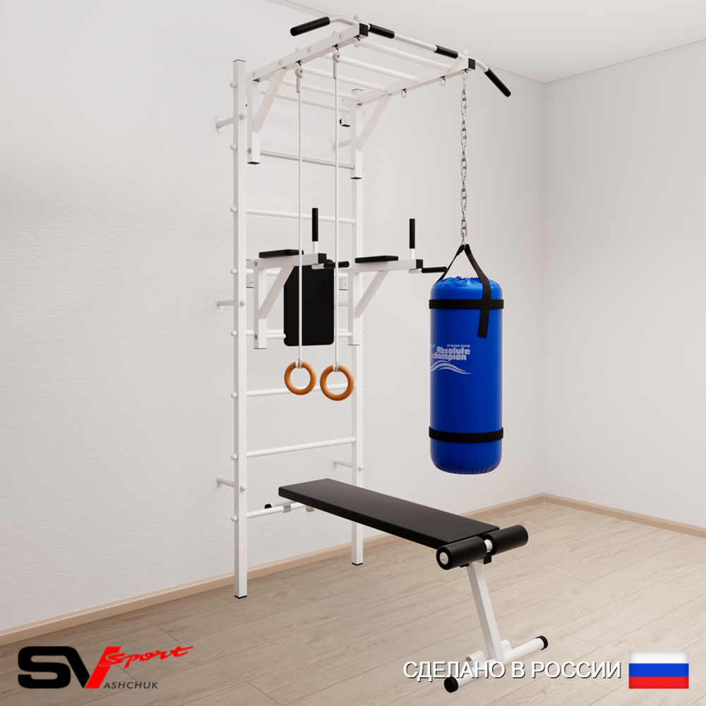 Шведская стенка Sv Sport 5513 (Турник рукоход/Брусья/Скамья/Кольца/Цепь/Мешок 30кг)