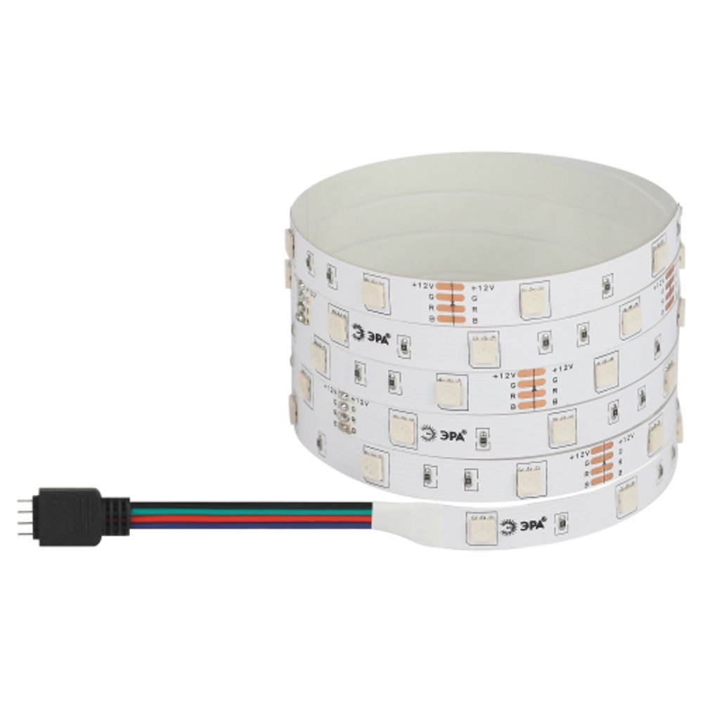 Светодиодная лента ЭРА LS5050-7,2-30-12-RGB-IP20-1 year-5m многоцветная 1 год | Светодиодные ленты 12В 1 год