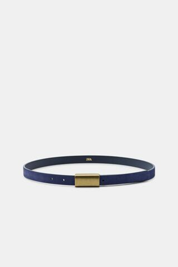 ZARA РЕМЕНЬ ИЗ 100% КОЖИ С ПРЯЖКОЙ, ЯРКО-СИНИЙ