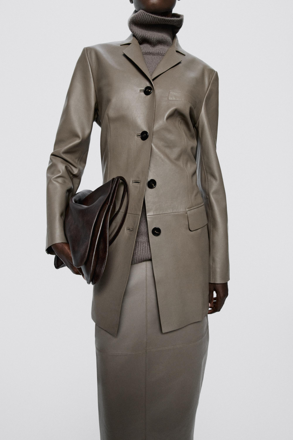 Massimo Dutti Блейзер из кожи наппа- Limited Edition, коричневый