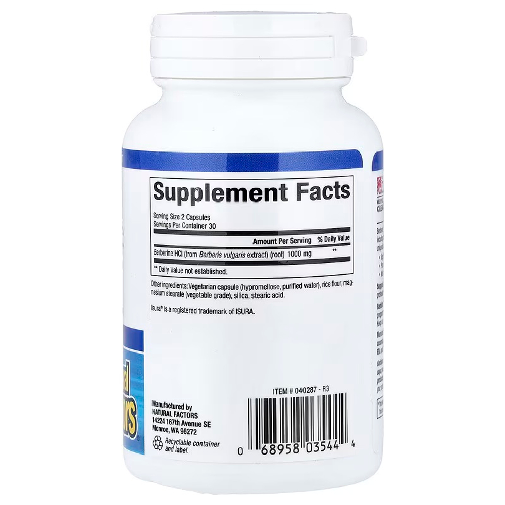 Natural Factors, ВеллБетИкс®, берберин, 60 вегетарианских капсул (500 мг в 1 капсуле)