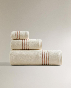 ZARA HOME ПОЛОТЕНЦЕ ДЛЯ ВАННОЙ С КОНТРАСТНОЙ ОКАНТОВКОЙ, РОЗОВЫЙ