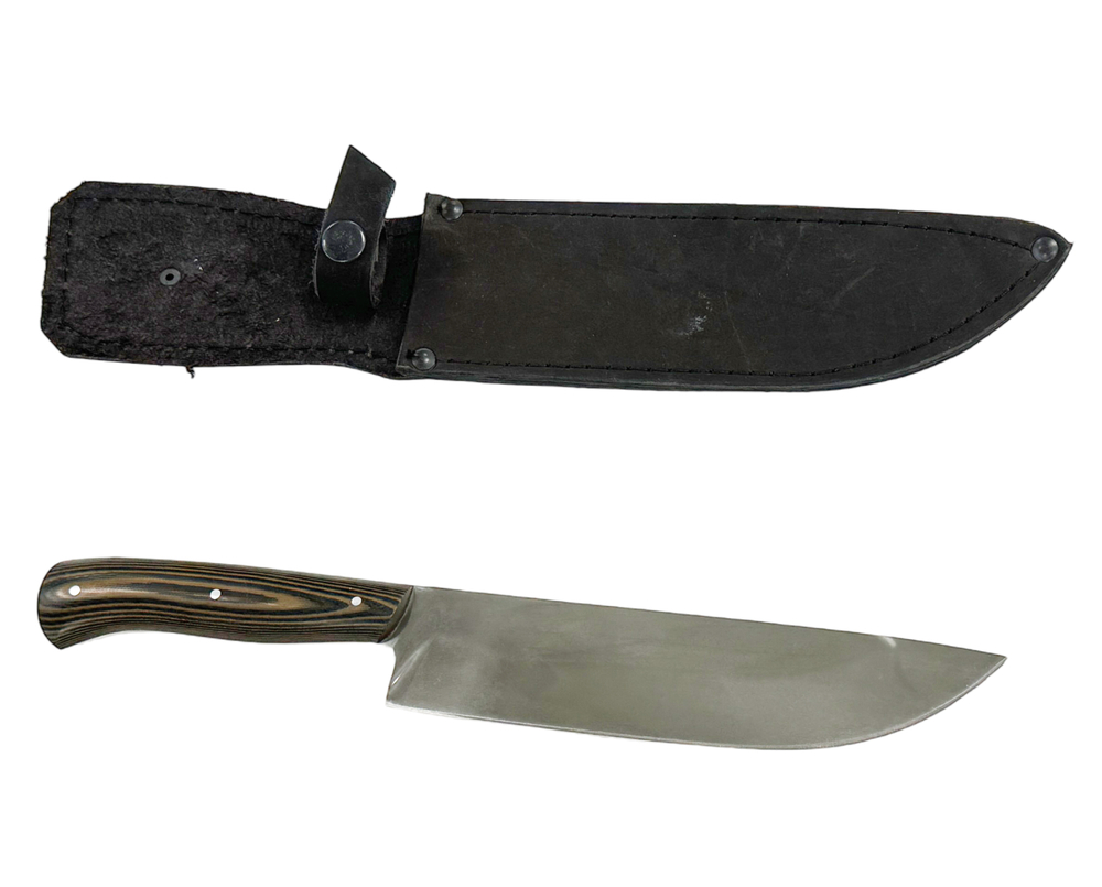 Кухонный нож Шеф, цельнометаллический, кованая 95х18, микарта (коричневый)