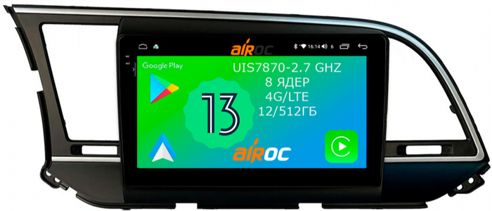Магнитола для Hyundai Elantra 2016-2018 - Airoc 2K AU-2016 на Android 13, Быстрейшая, SIM-слот