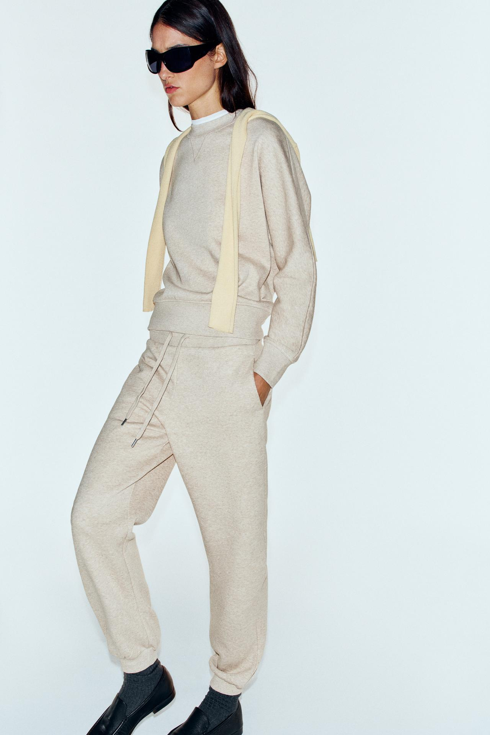ZARA БАЗОВЫЕ БРЮКИ-ДЖОГГЕРЫ ИЗ МЯГКОЙ ТКАНИ, БЕЖЕВЫЙ МЕЛАНЖ