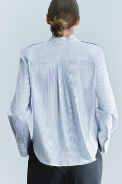 ZARA РУБАШКА В КЛЕТКУ С ПОДПЛЕЧНИКАМИ — ZW COLLECTION, КОРИЧНЕВО-СИНИЙ