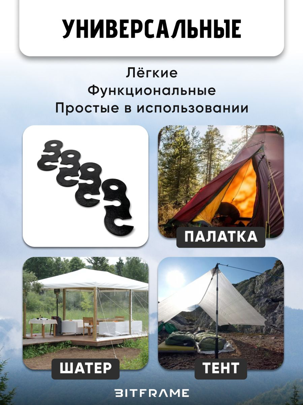 4 шт. Безузловой натяжитель троса, оттяжки для палатки, веревка туристическая фиксатор, черный