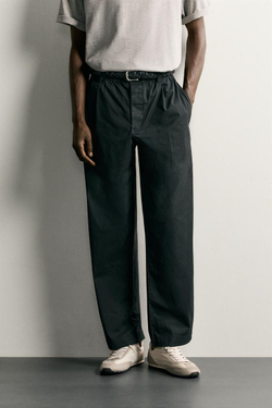 ZARA БРЮКИ RELAXED FIT СО СКЛАДКАМИ, ЧЕРНЫЙ