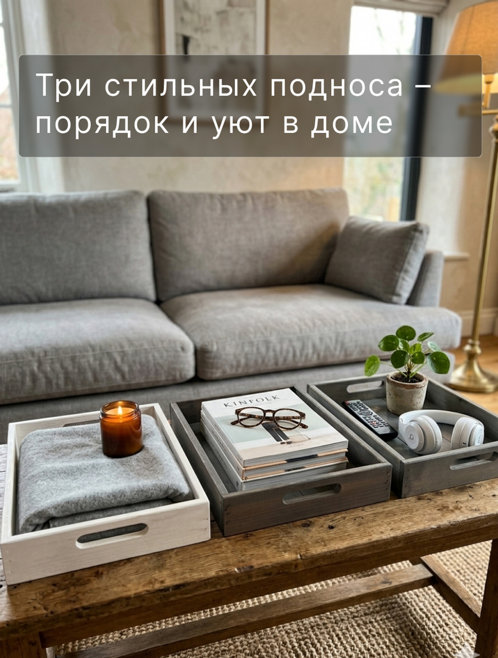 Поднос, 38х28х7, Флоутард, столик для завтрака в постель, для кухни, состаренный бурый
