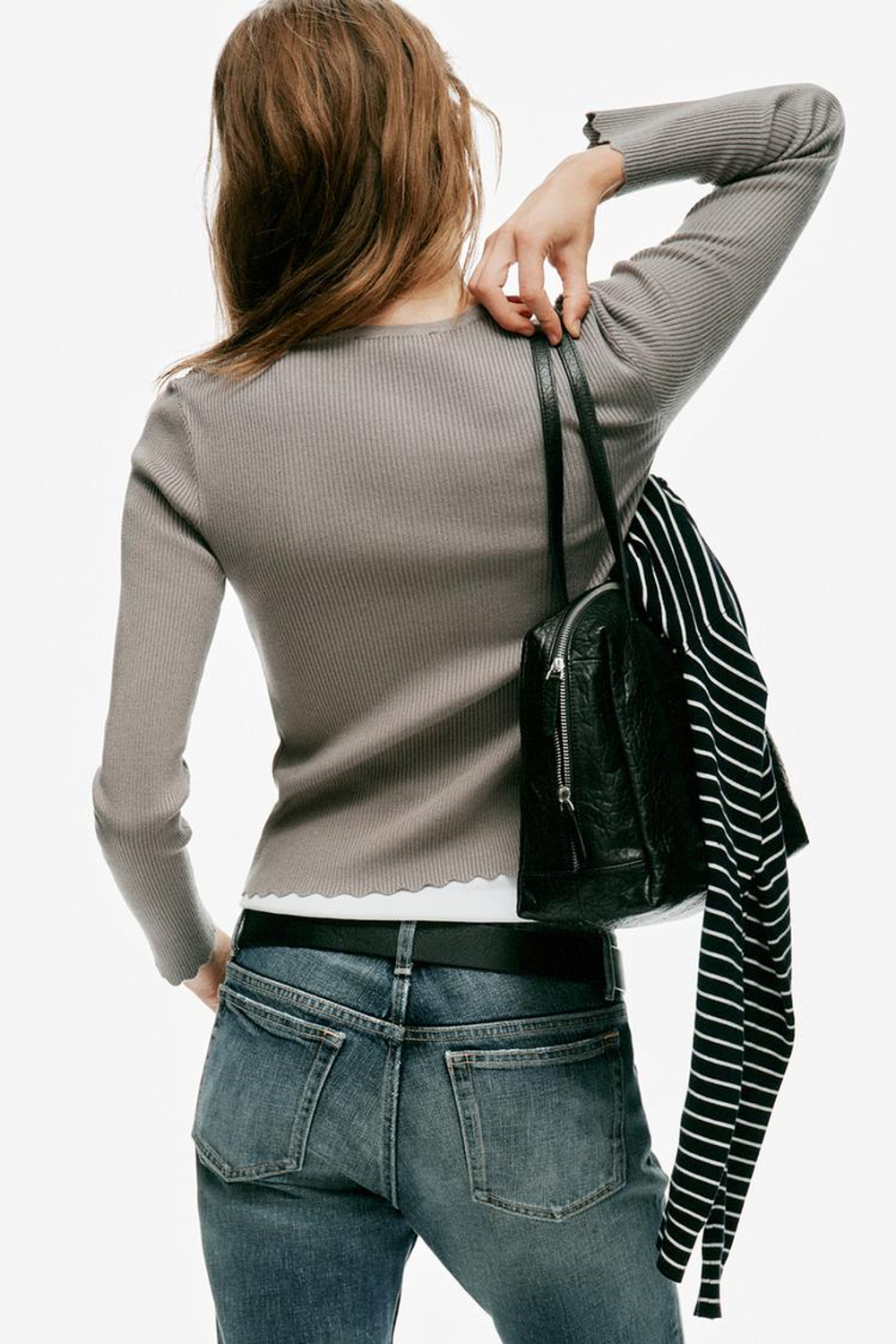 ZARA КАРДИГАН В РУБЧИК, НАТУРАЛЬНЫЙ СЕРЫЙ