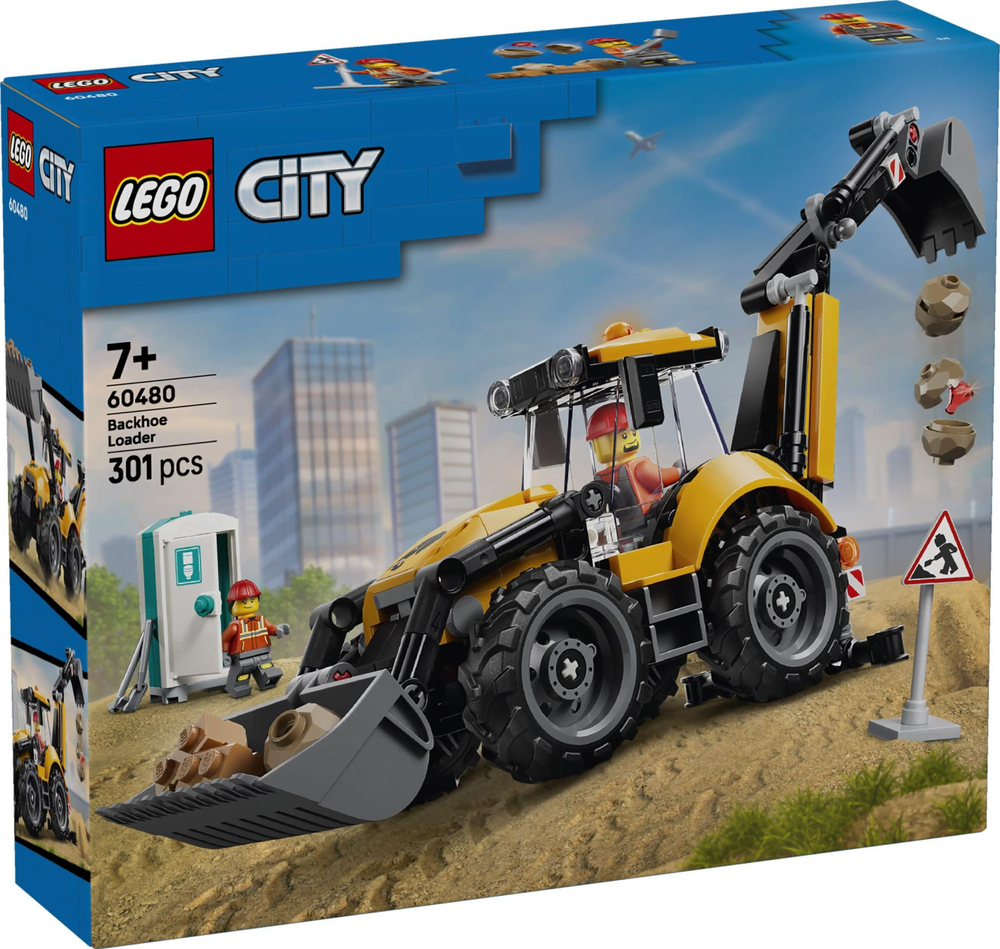 Конструктор Лего Сити Тяжёлый экскаватор-погрузчик 60480 | LEGO City Yellow Backhoe Loader | техника | 301 деталь | 7+