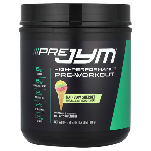 JYM Supplement Science, Pre JYM, высокоэффективный предтренировочный продукт, радужный щербет, 810 г (1,8 фунта)