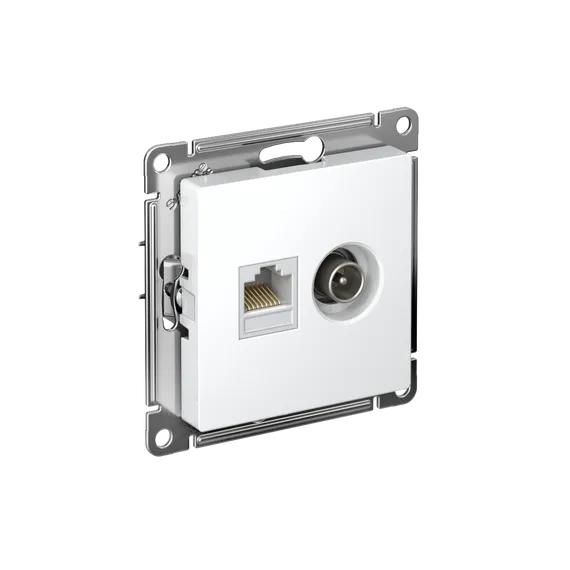 Розетка мультимедийная двойная ТВ + компьютерная RJ45 Cat 5e Systeme Electric AtlasDesign Лотос ATN001389