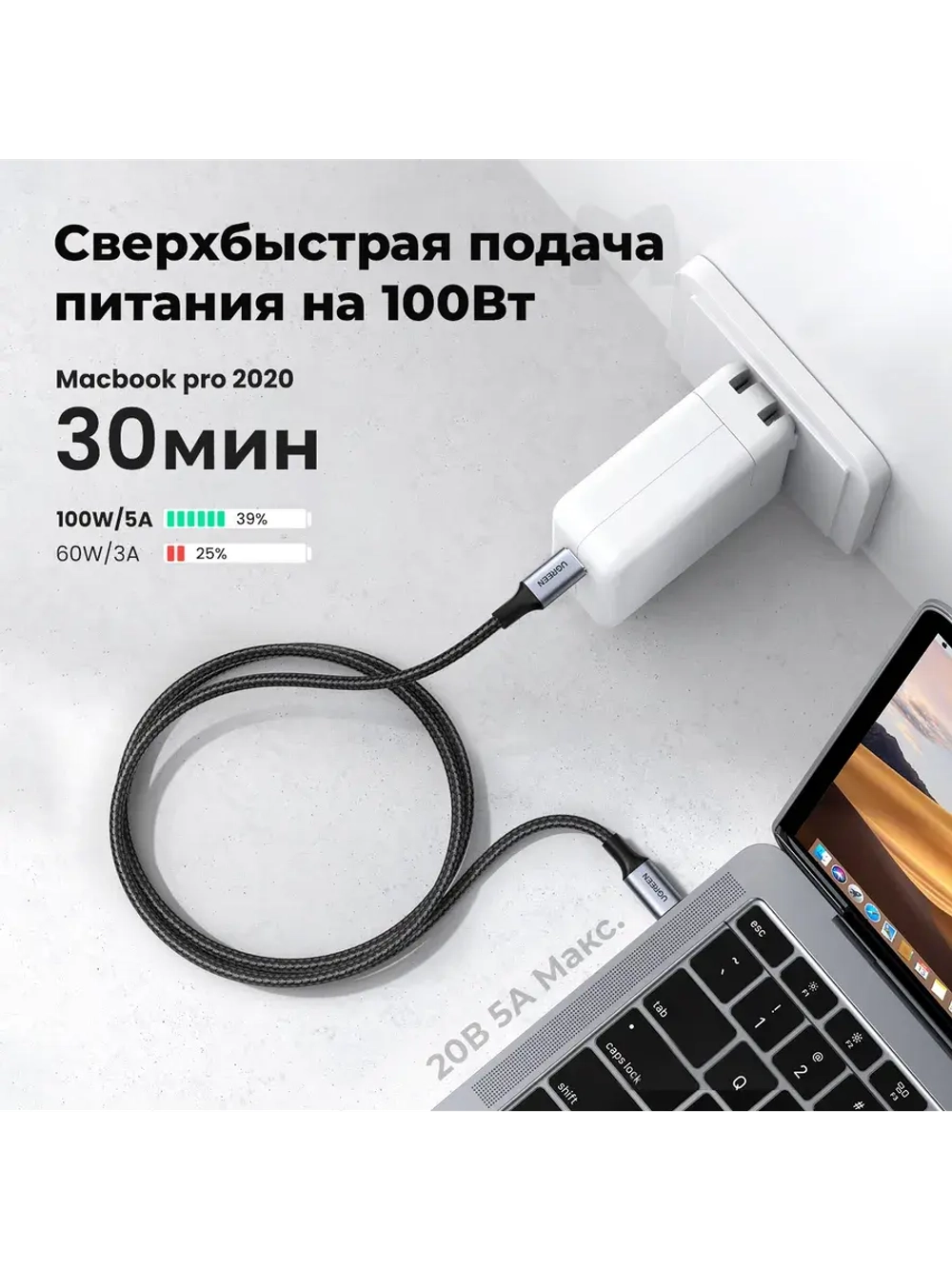 Type-C провод Угрин 100W с быстрой зарядкой для iPhone 16