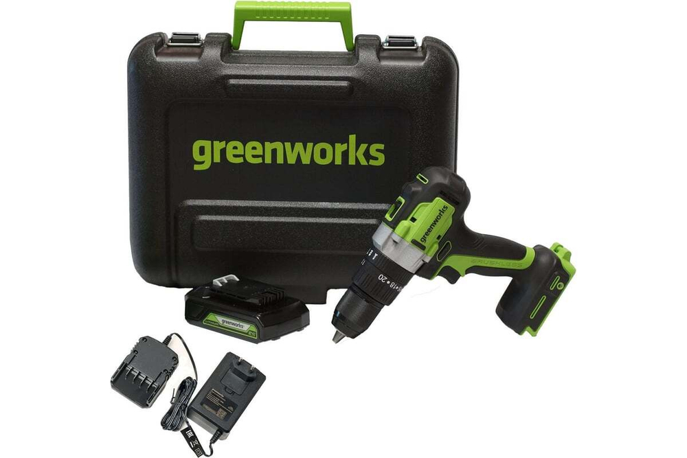 Дрель аккумуляторная GREENWORKS GD24DD60 24 V c акк и з/у кейс   3704107UA