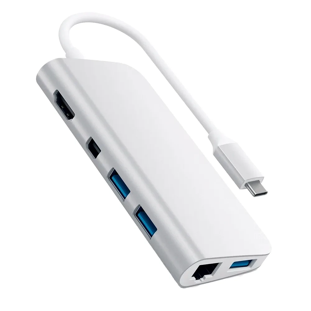 USB-концентратор Satechi Aluminum Type-C Multimedia Adapter, 4 разъема, Silver (Серебристый)