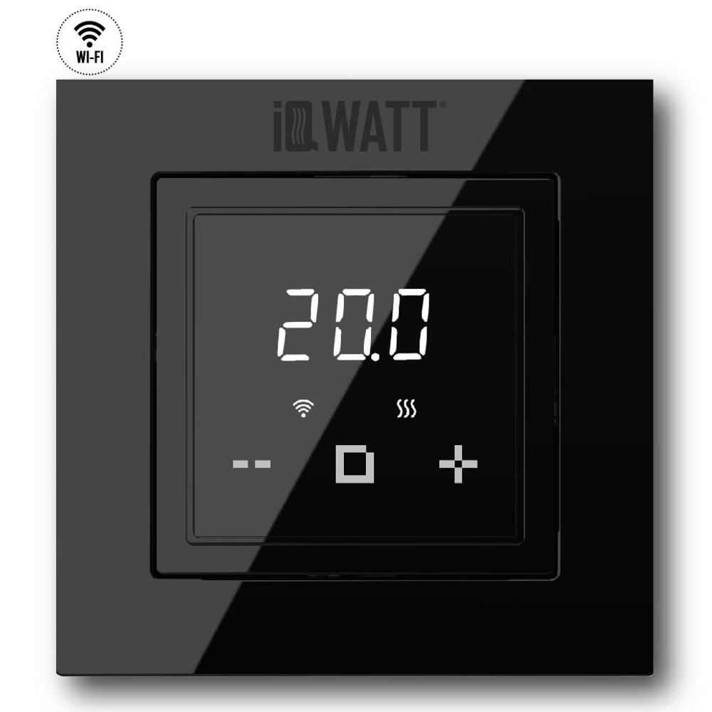 Регулятор температуры пола и воздуха IQWATT 00420 16А 220В, программируемый, черный, Wi-Fi, 45х45 (55х55) мм, IQ D