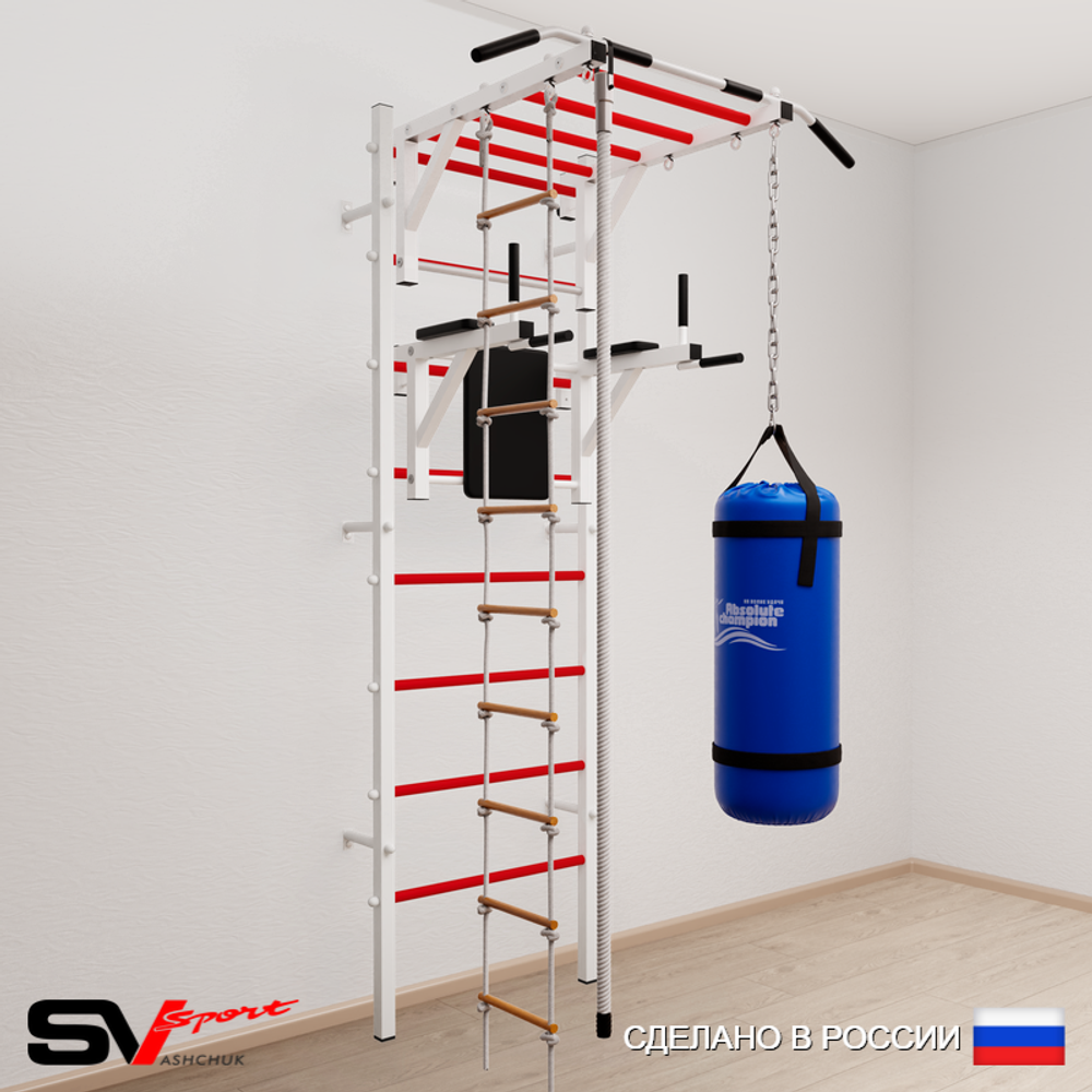 Шведская стенка Sv Sport усиленная 6451 (Турник рукоход/Брусья/Канат/Лестница/Цепь/Мешок 15кг)