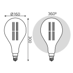 Лампа Gauss LED Filament А160 8W Е27 780lm 2400К golden straight 149802008
