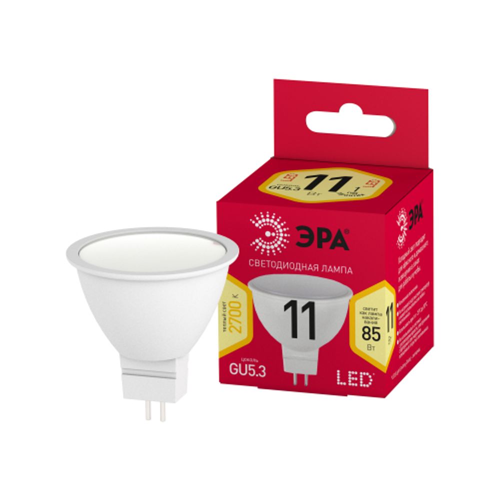 Лампа светодиодная ЭРА RED LINE LED MR16-11W-827-GU5.3 R 11Вт софит теплый белый свет GU5.3 | Лампы cветодиодные Точечные (Софиты) (MR, PAR)