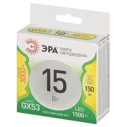 Лампа светодиодная ЭРА GREEN LINE LED GX-15W-830-GX53 GL 15Вт таблетка теплый свет GX53 | Лампочки