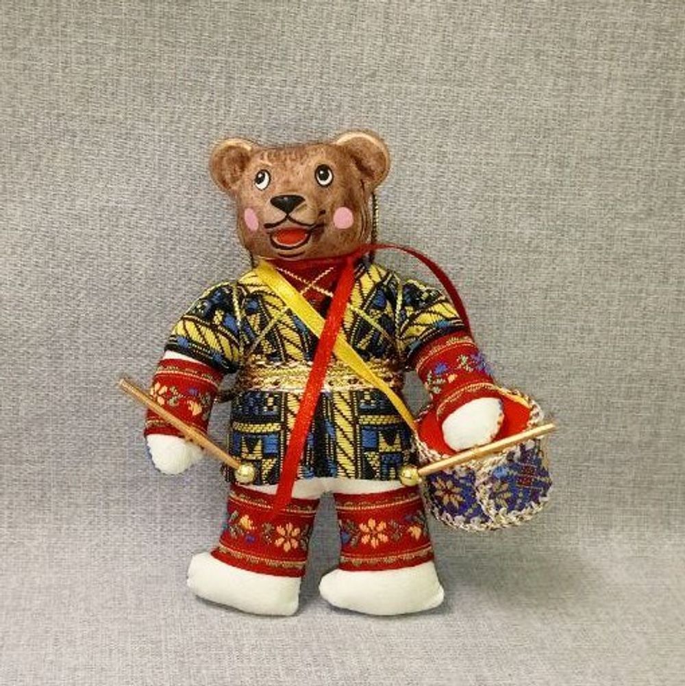 Ёлочная игрушка Медвежонок Музыкант с барабаном