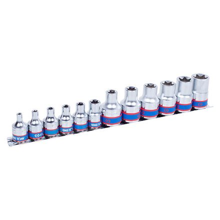 Цена на KING TONY (7113PR) Набор торцевых головок 1/2"+3/8", TORX Е-стандарт, Е4-Е20, 12 предметов